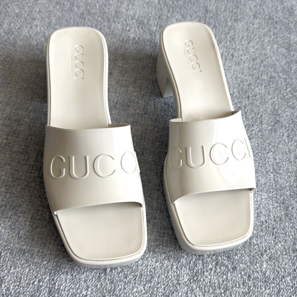 Gucci White Rubber Platform Sandals